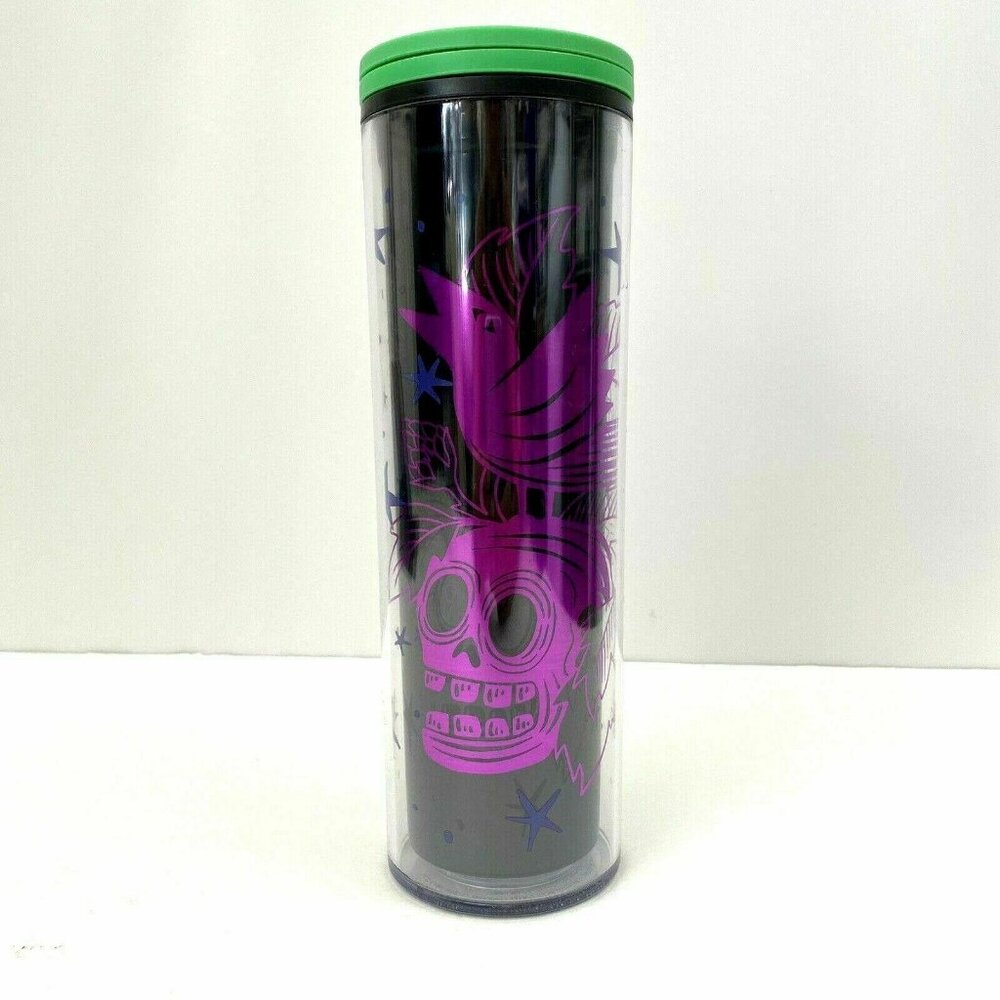 Starbucks 2020 Halloween Black Pink Skull Raven Crow Acrylic Tumbler Lid 16 oz